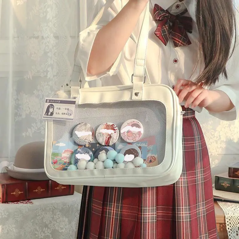 Harajuku Luxury Pu Ita Bag Crossbody Women Sweet Lolita Bags Cute Transparent Pocket Japanese Style Shoulder Purse Handbags