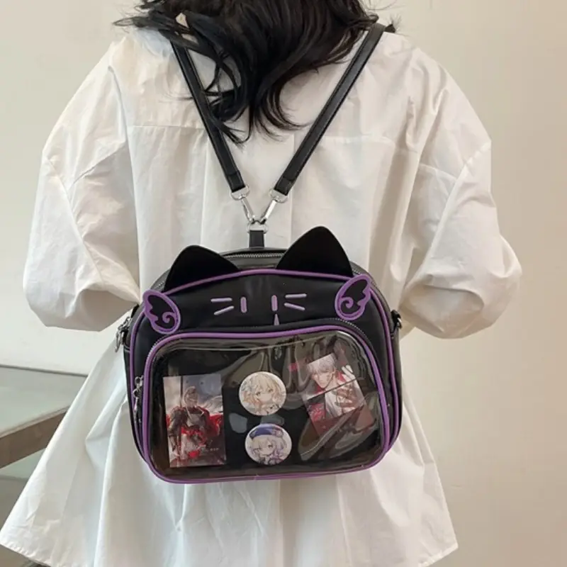 Fashion College Style Transparent Shoulder Bags Small Ita Bag Cat Backpacks for Women Casual Lolita Jk Harajuku Crossbody Bag