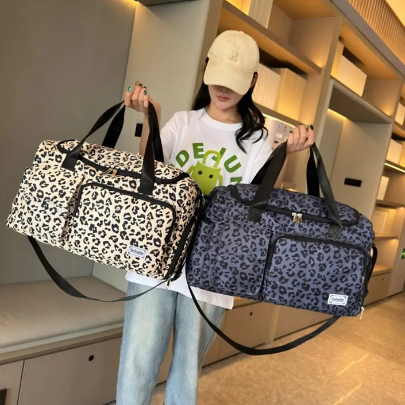 Women's Travel Bags Large Capacity Leisure Luggage Bag Leopard Print Waterproof Portable Sports Storage Fitness Dry Wet Handbag