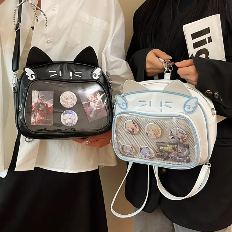 Fashion College Style Transparent Shoulder Bags Small Ita Bag Cat Backpacks for Women Casual Lolita Jk Harajuku Crossbody Bag