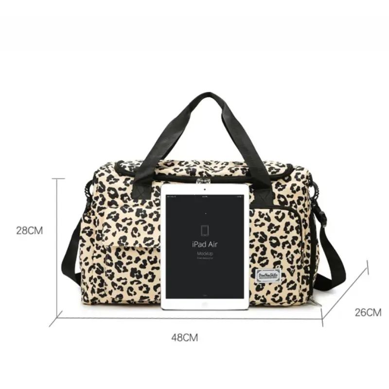 Women's Travel Bags Large Capacity Leisure Luggage Bag Leopard Print Waterproof Portable Sports Storage Fitness Dry Wet Handbag
