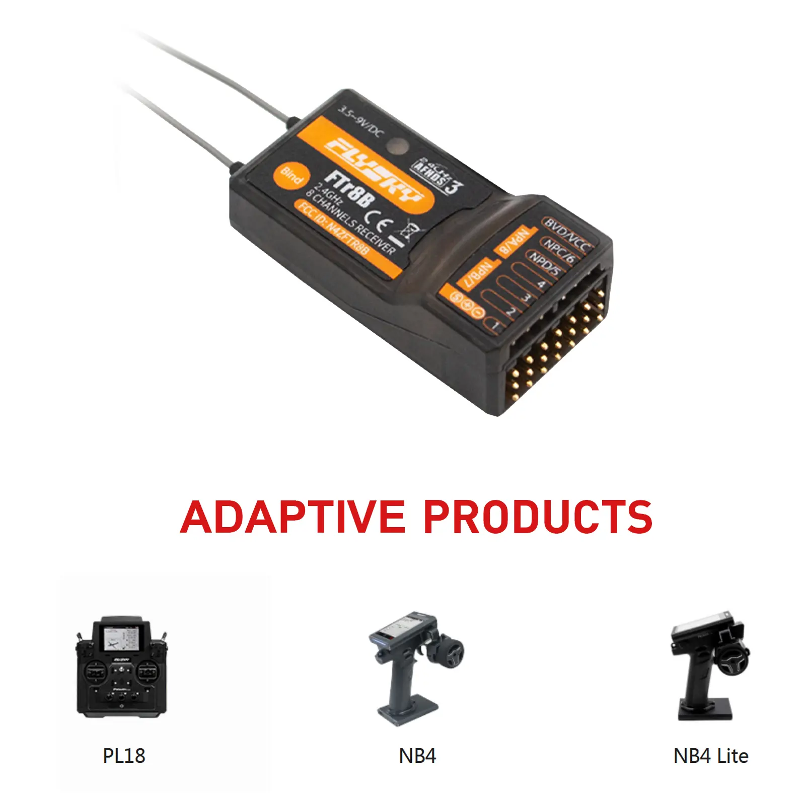 FlySky FTr8B 2.4GHz 8CH Receiver for RC Airplane Helicopter Fixed Wing Glider Vehicle Drone Dual Antenna for AFHDS3 Transmitters