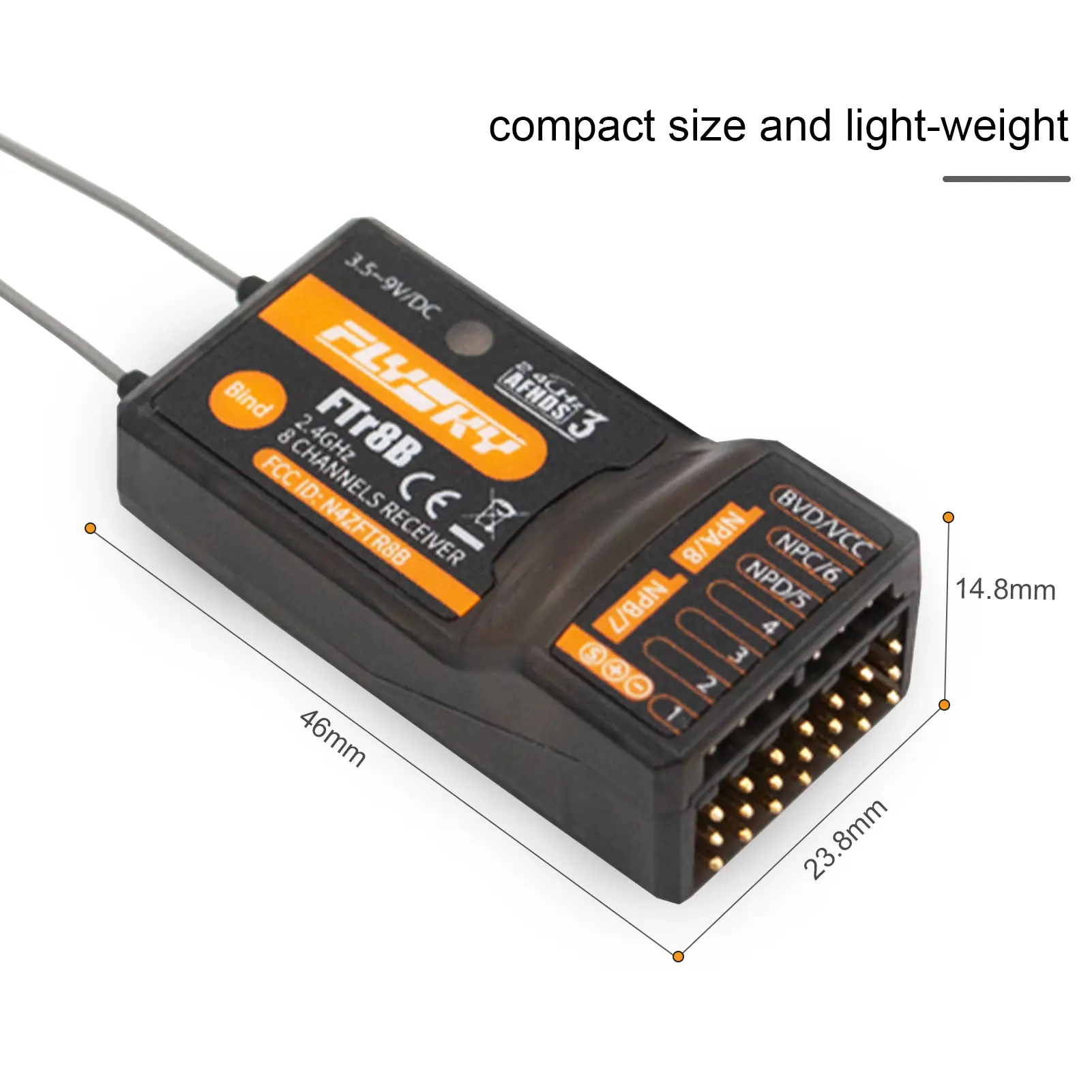 FlySky FTr8B 2.4GHz 8CH Receiver for RC Airplane Helicopter Fixed Wing Glider Vehicle Drone Dual Antenna for AFHDS3 Transmitters