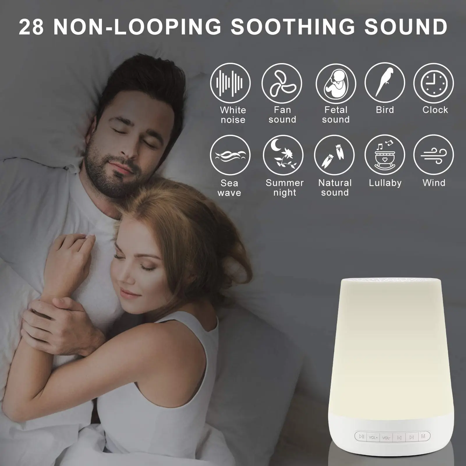 White Noise Machine Baby Sleep Sound Machine Colorful Night Lights 28 Soothing Sounds 30min/60min/90min Timer