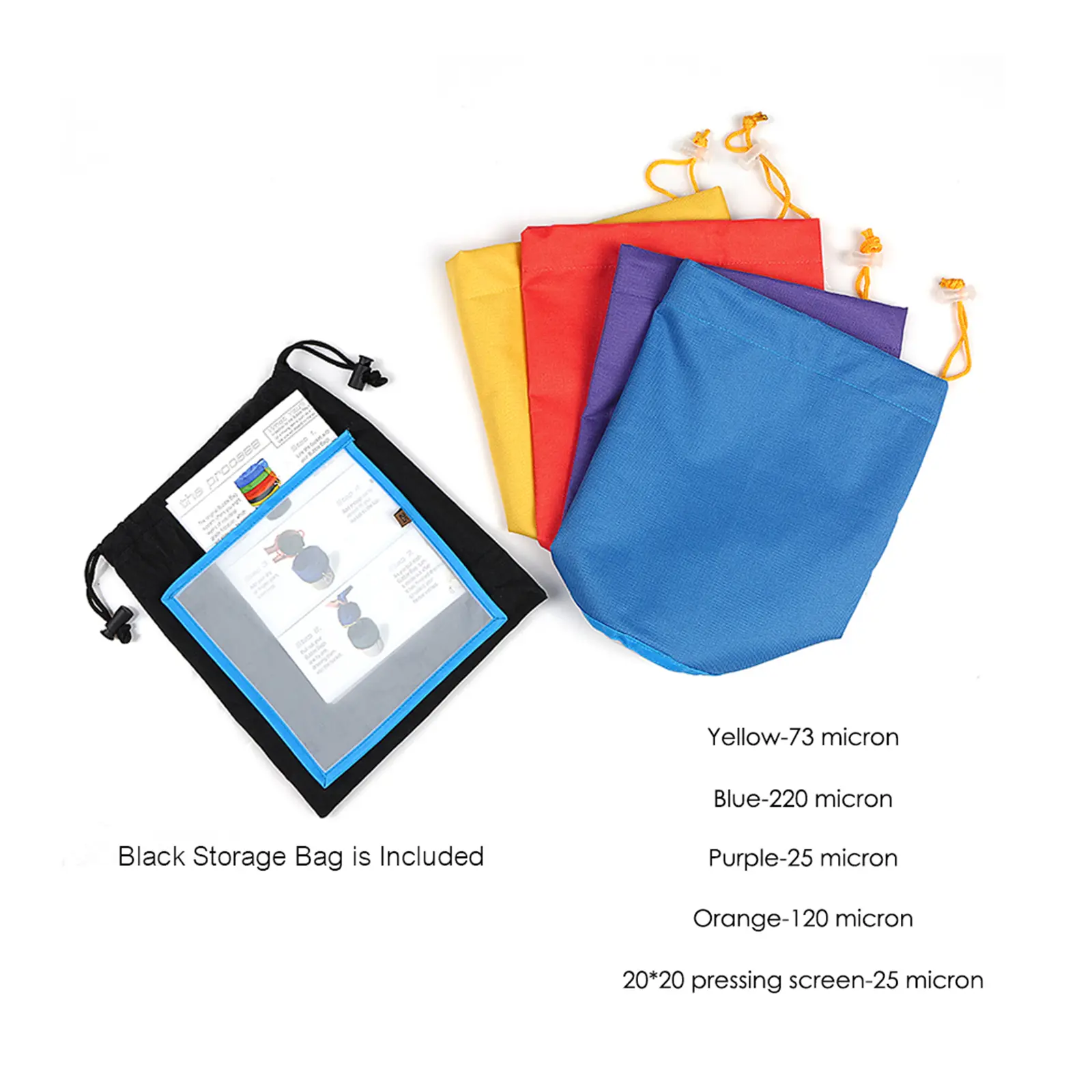 4pcs/set 1 Gallon Mesh Bag Bubble Bag Kit Set of 4pcs Micron Bag Drawstring Bags Extraction Bags with Pressing Screen