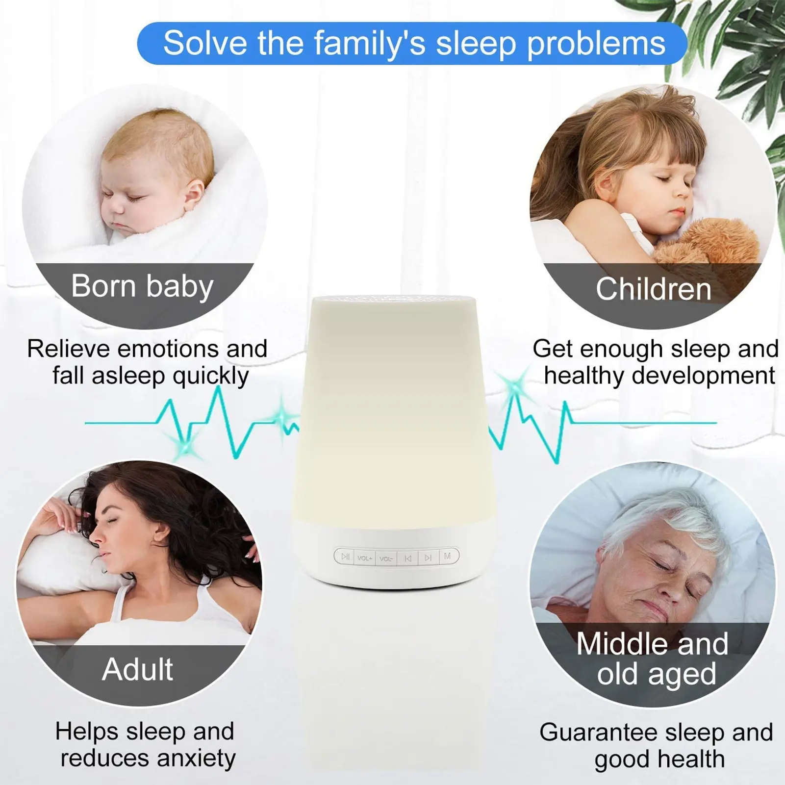 White Noise Machine Baby Sleep Sound Machine Colorful Night Lights 28 Soothing Sounds 30min/60min/90min Timer