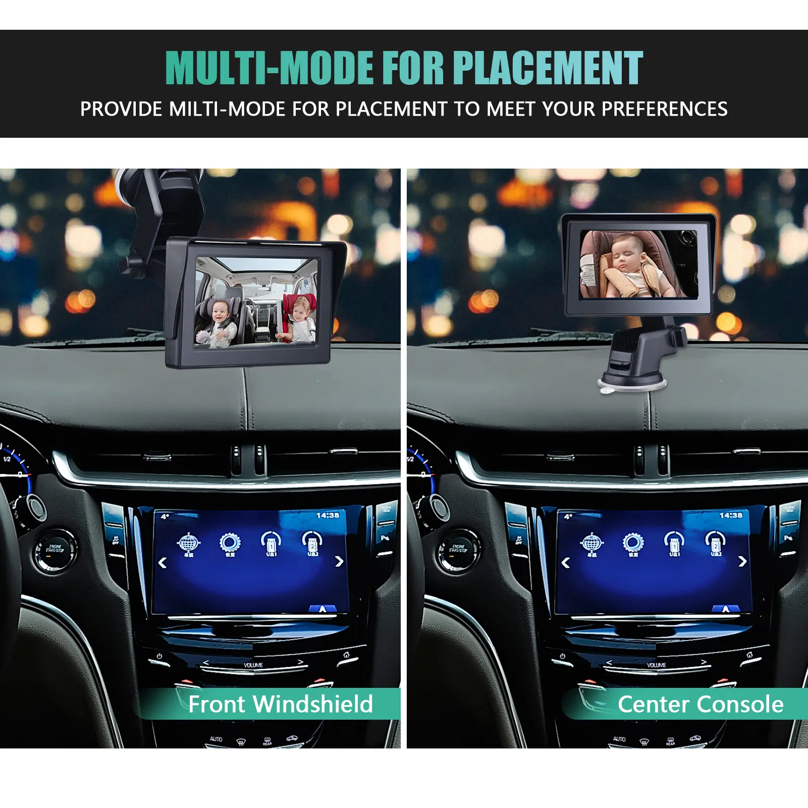 Baby Car Camera 1080P 4.3Inch Baby Car Cam Night Vision Safety Car Seat Monitored Mirror Adjustable Angle Length 5M Long Cable