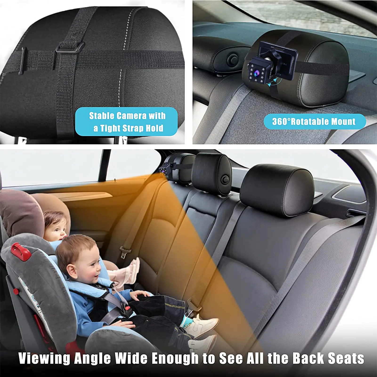 Baby Car Camera 1080P 4.3Inch Baby Car Cam Night Vision Safety Car Seat Monitored Mirror Adjustable Angle Length 5M Long Cable