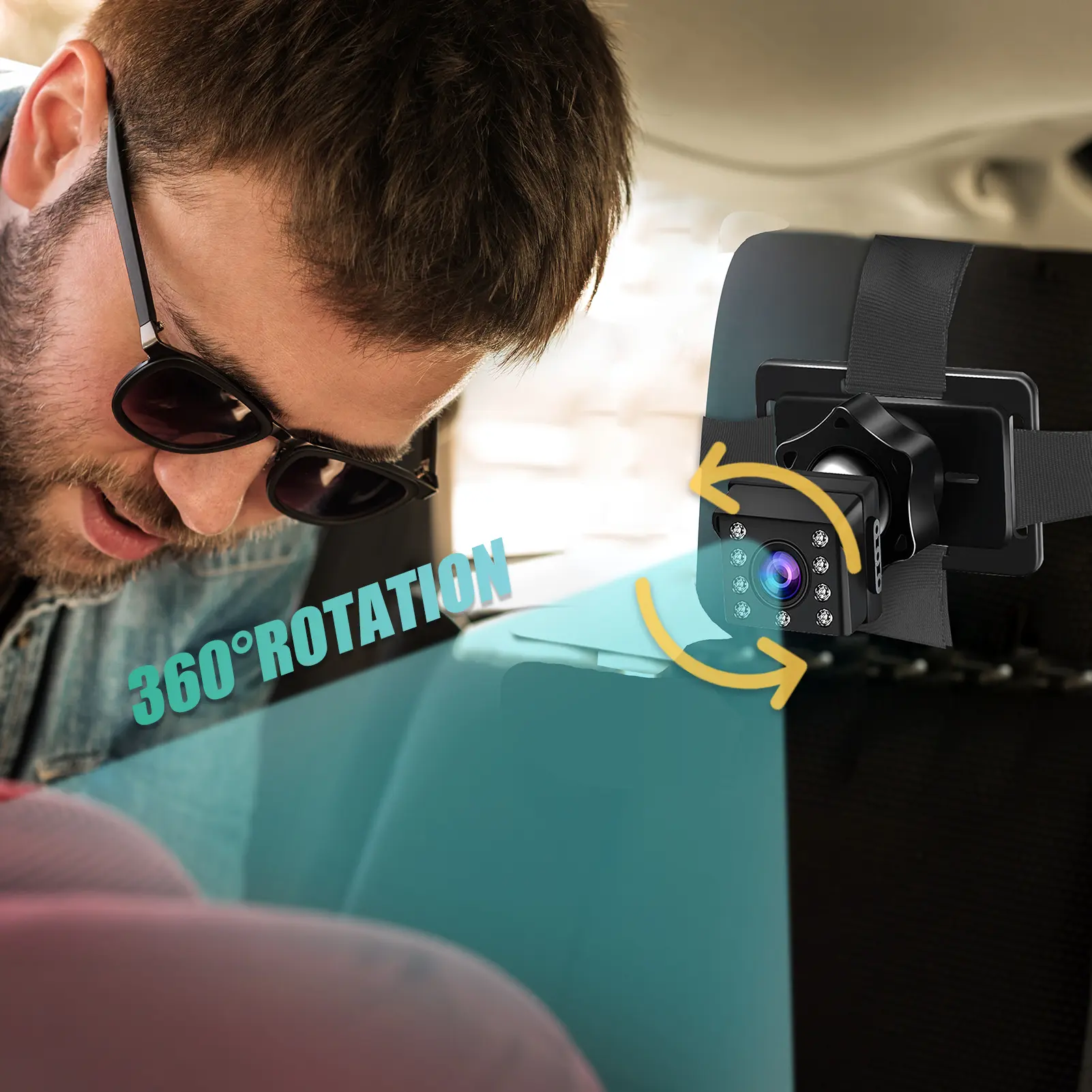 Baby Car Camera 1080P 4.3Inch Baby Car Cam Night Vision Safety Car Seat Monitored Mirror Adjustable Angle Length 5M Long Cable