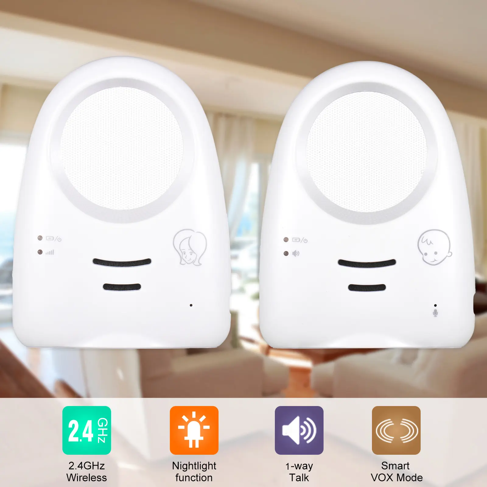 Baby Monitor Portable 2.4GHz Wireless Digital Audio Monitor One-Way Talk Crystal Clear Baby Cry Detector Sensitive Transmission