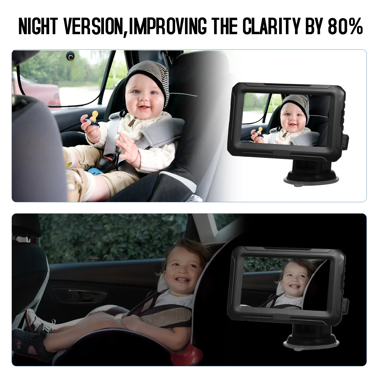Baby Car Mirror1080P Baby Monitor with Camera Baby Car Mirror with 4.3'' IPS Screen Night Vision Function Adjustable Wide