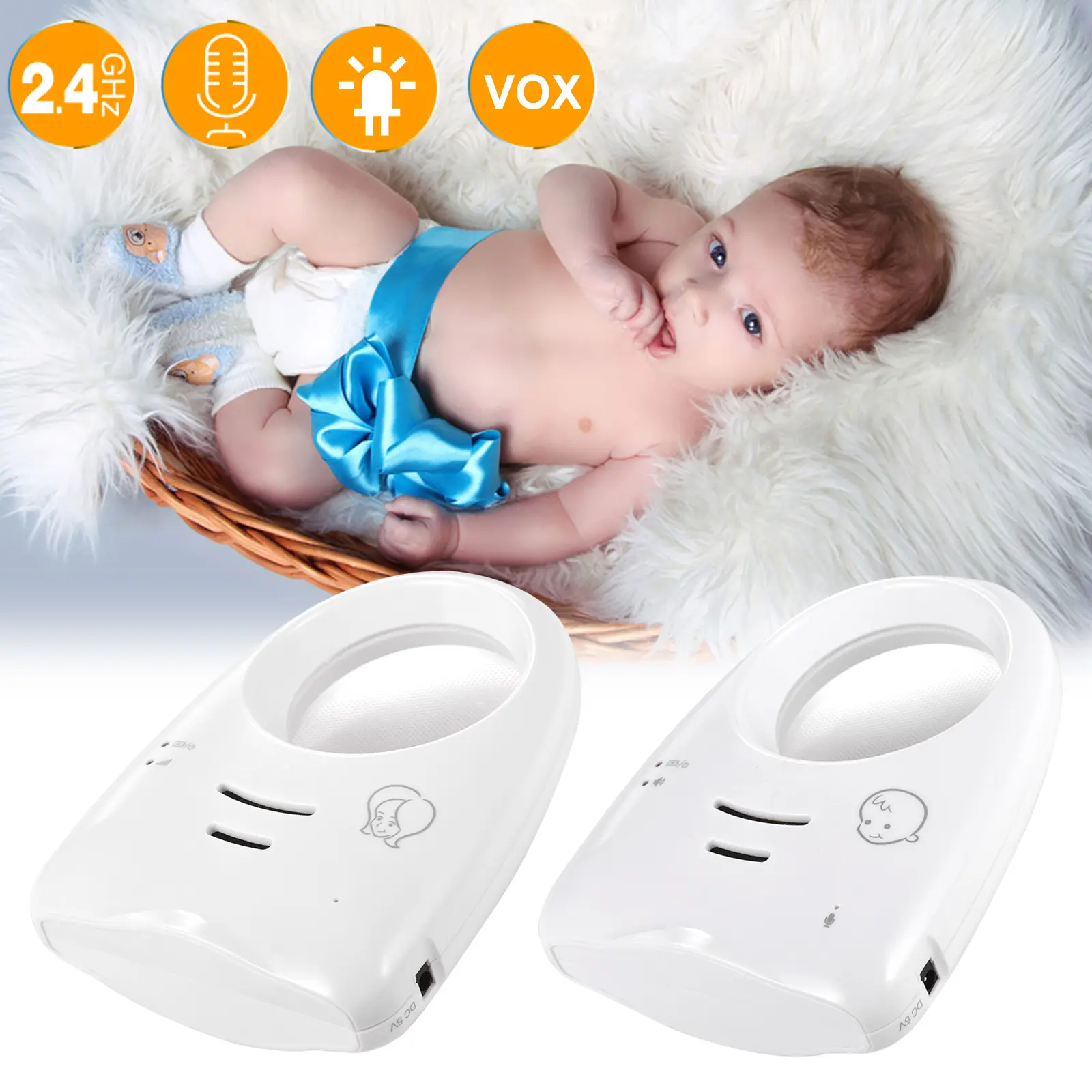 Baby Monitor Portable 2.4GHz Wireless Digital Audio Monitor One-Way Talk Crystal Clear Baby Cry Detector Sensitive Transmission