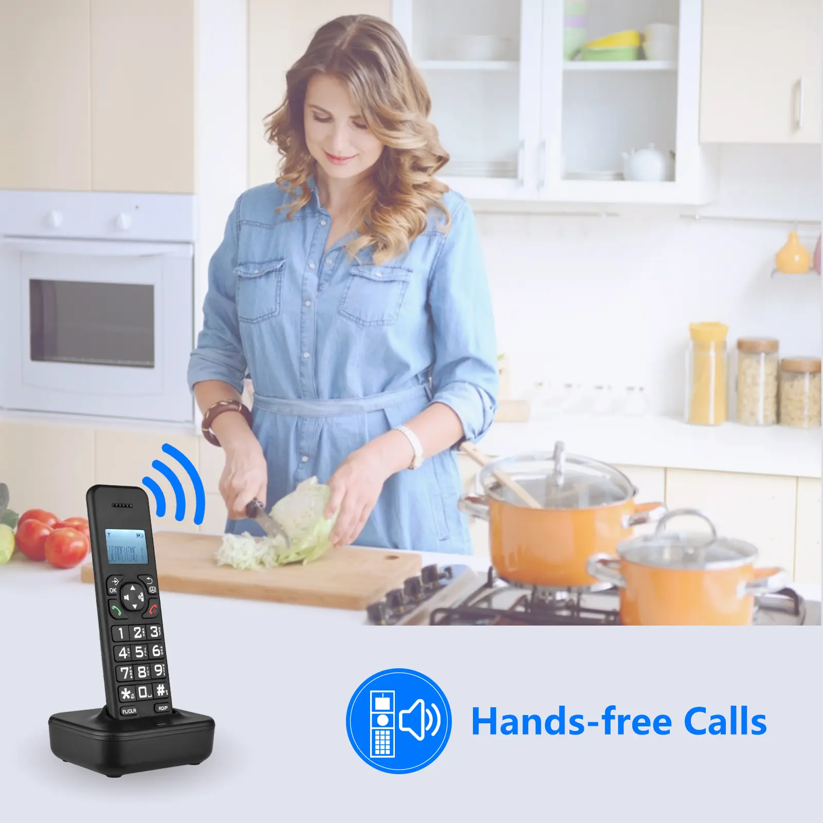 Cordless Phone Caller ID/Call Waiting 1.6 inch Backlight LCD 3 Lines Screen Display Rechargeable Batteries Support 16 Languages