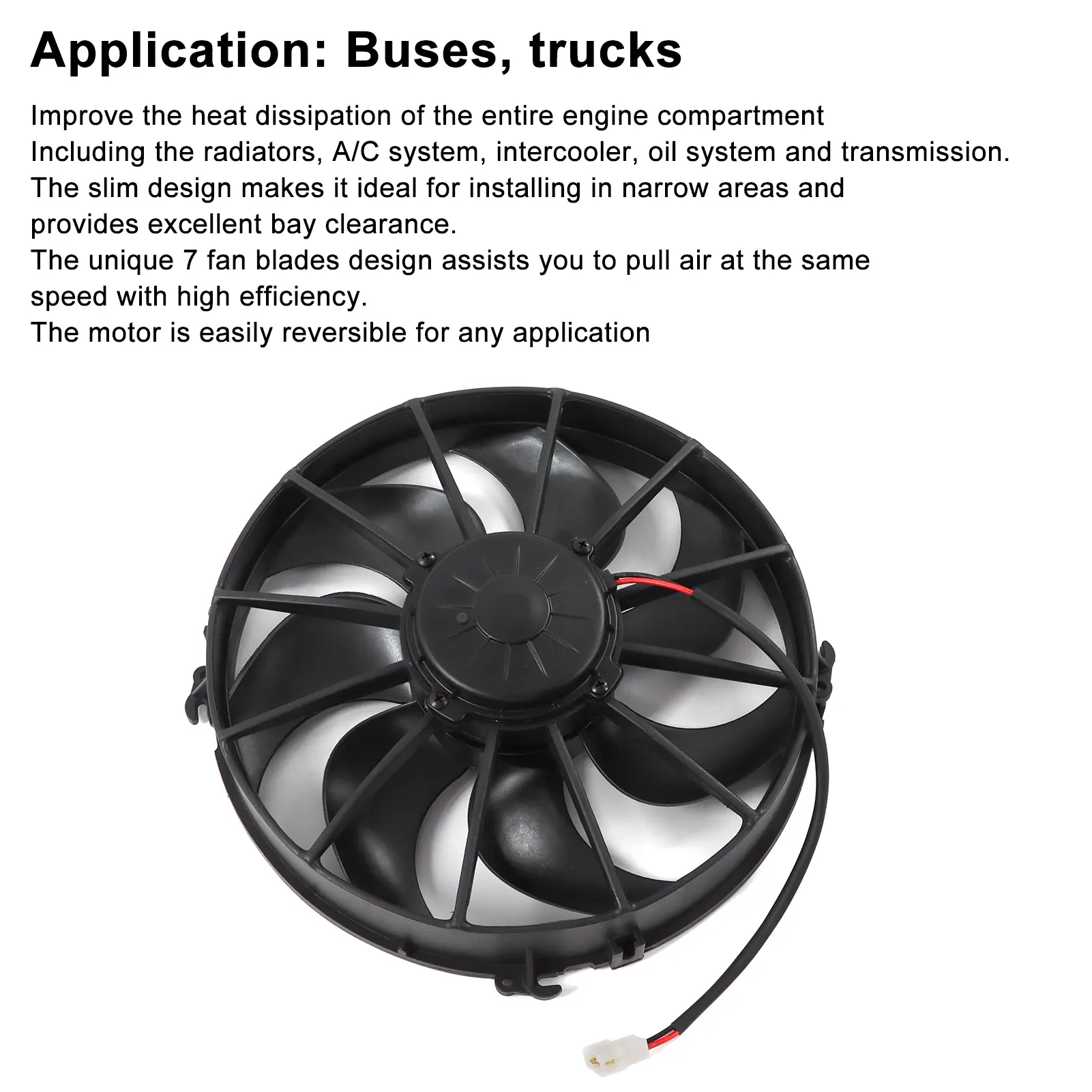 AC Condenser Fan AC Cooling Fan Car Air Conditioner Cooling Fan 24V 3200r/min Pull Type 7 Blades for Buses Trucks Oil Cooler Fan