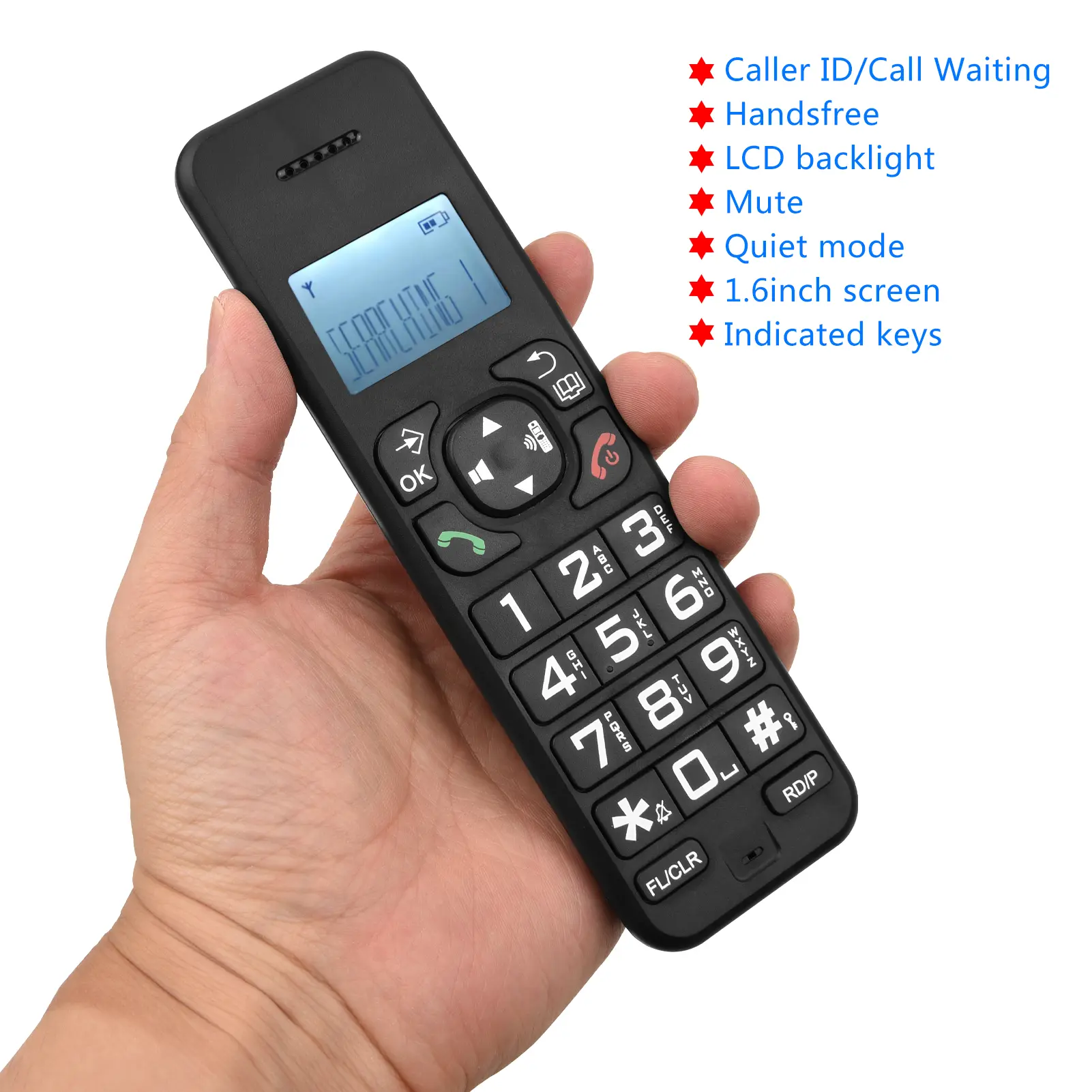 Cordless Phone Caller ID/Call Waiting 1.6 inch Backlight LCD 3 Lines Screen Display Rechargeable Batteries Support 16 Languages