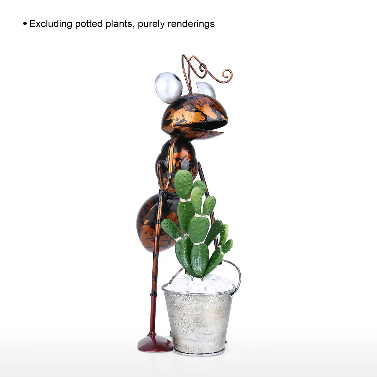 Tooarts 13inch Ant Sculpture Iron Cartoon Ant With Removable Bucket Garden or Desk Decor Succulent Flower Pot Trinket Storage