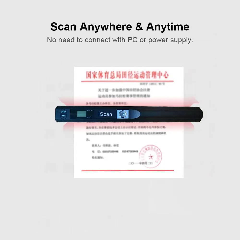 iScan Portable Scanner Mini Handheld Document Scanner A4 Book Scanner for JPG and PDF Format 300/600/900 DPI