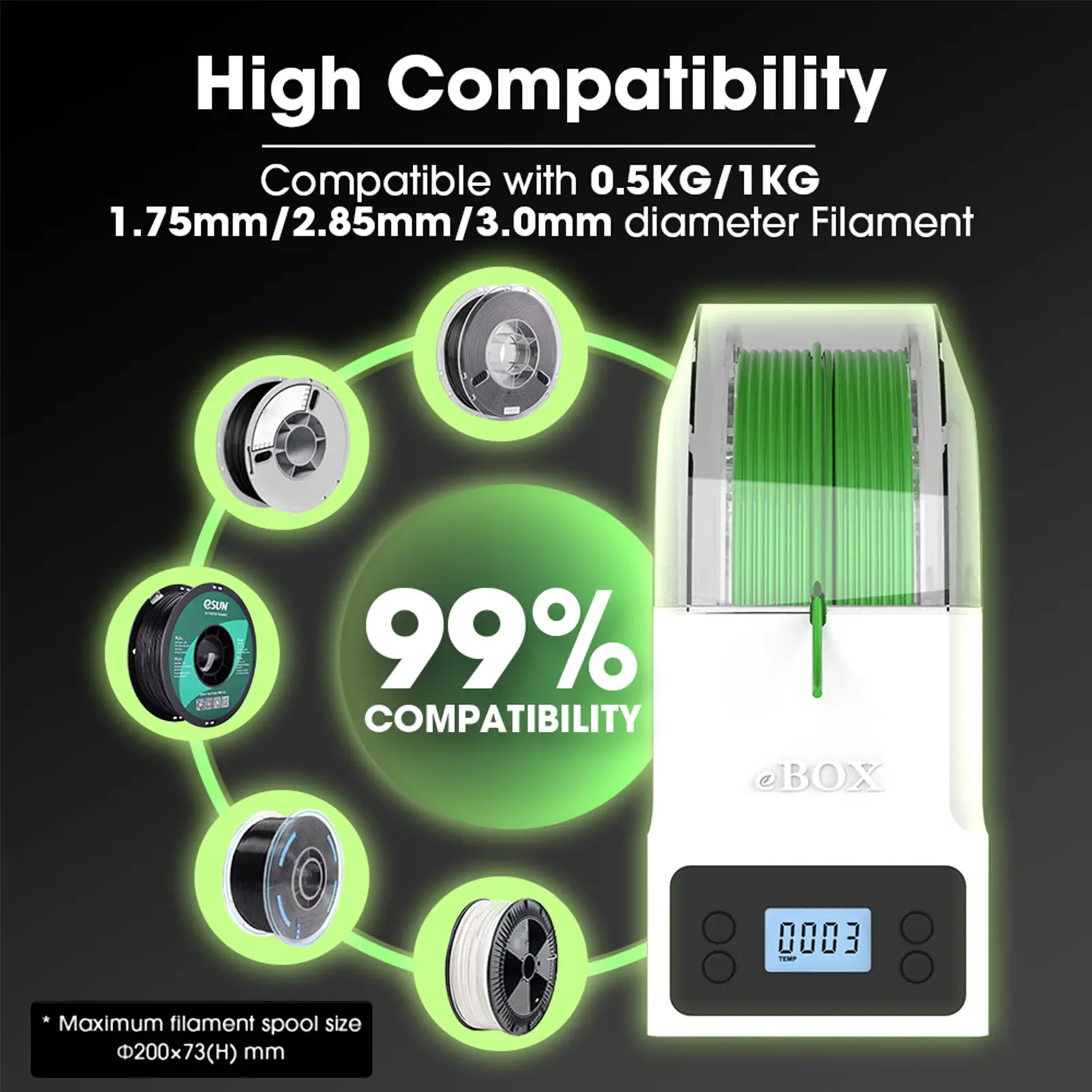 eSUN eBOX Lite 3D Printer Filament Dry Box 3D Filament Dryer Storage Box Dehydrator Spool Holder Keep Filament Dry