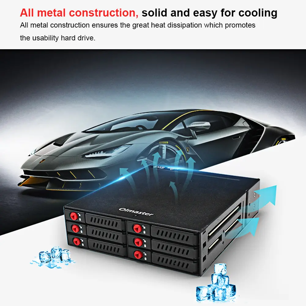 OImaster 6 Bays Mobile Backplane Support 2.5'' SATA HDD SSD Hard Drive with Cooling Fan Locker Hot-swap 6Gbps Transmission