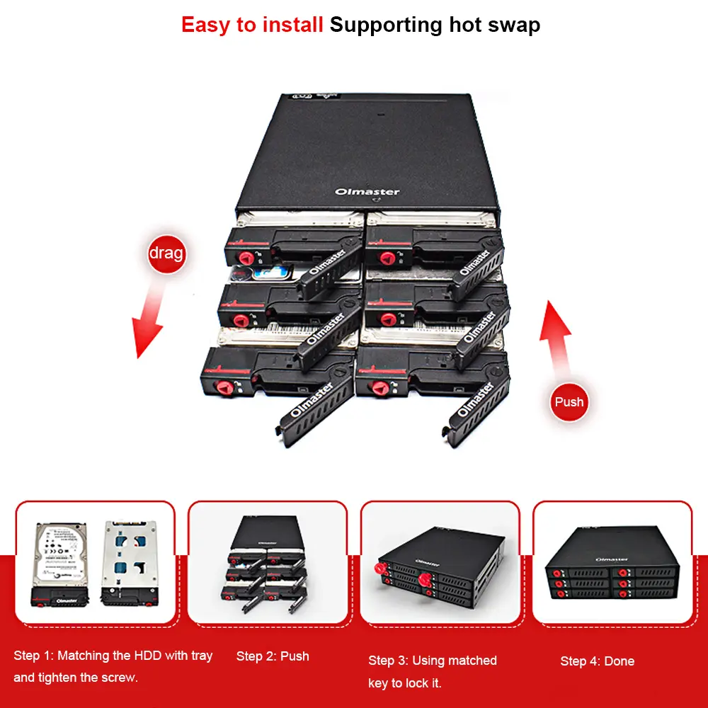 OImaster 6 Bays Mobile Backplane Support 2.5'' SATA HDD SSD Hard Drive with Cooling Fan Locker Hot-swap 6Gbps Transmission