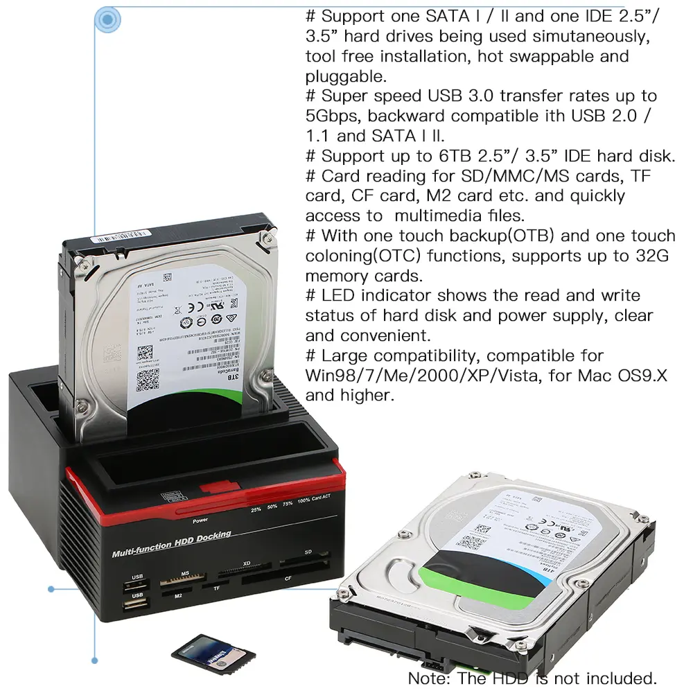HDD Docking Station Multifunctional 2.5/3.5" IDE&SATA Hard Disk Base USB 3.0 HDD Docking Station Three-bay HDD Docking Station
