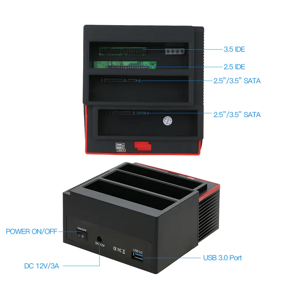 HDD Docking Station Multifunctional 2.5/3.5" IDE&SATA Hard Disk Base USB 3.0 HDD Docking Station Three-bay HDD Docking Station
