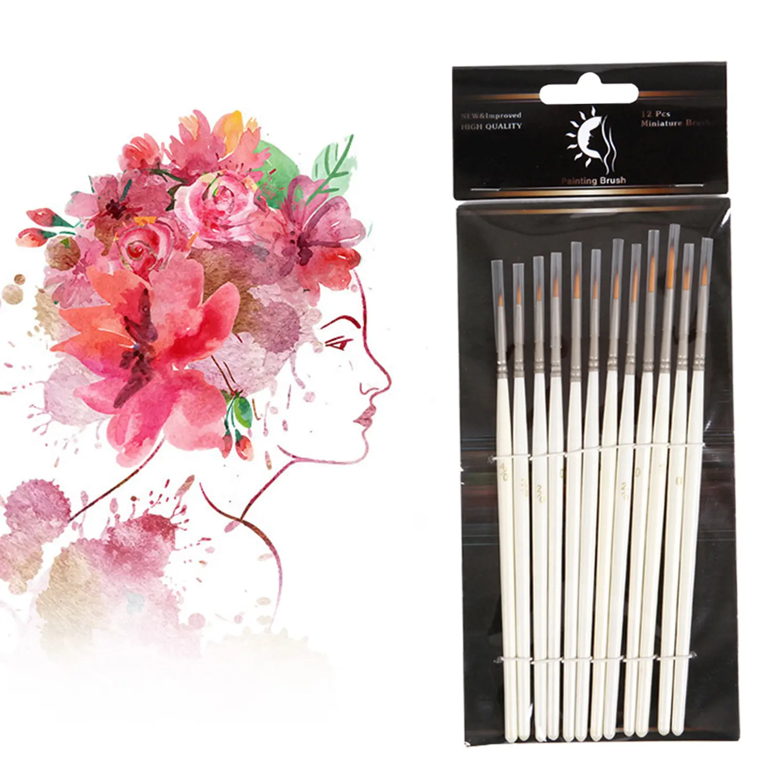 12Pcs Detail Paint Brush Set Miniature Nylon Hair Paintbrushes for Fine Detailing Acrylic/ Watercolor/ Gouache/ Pigment