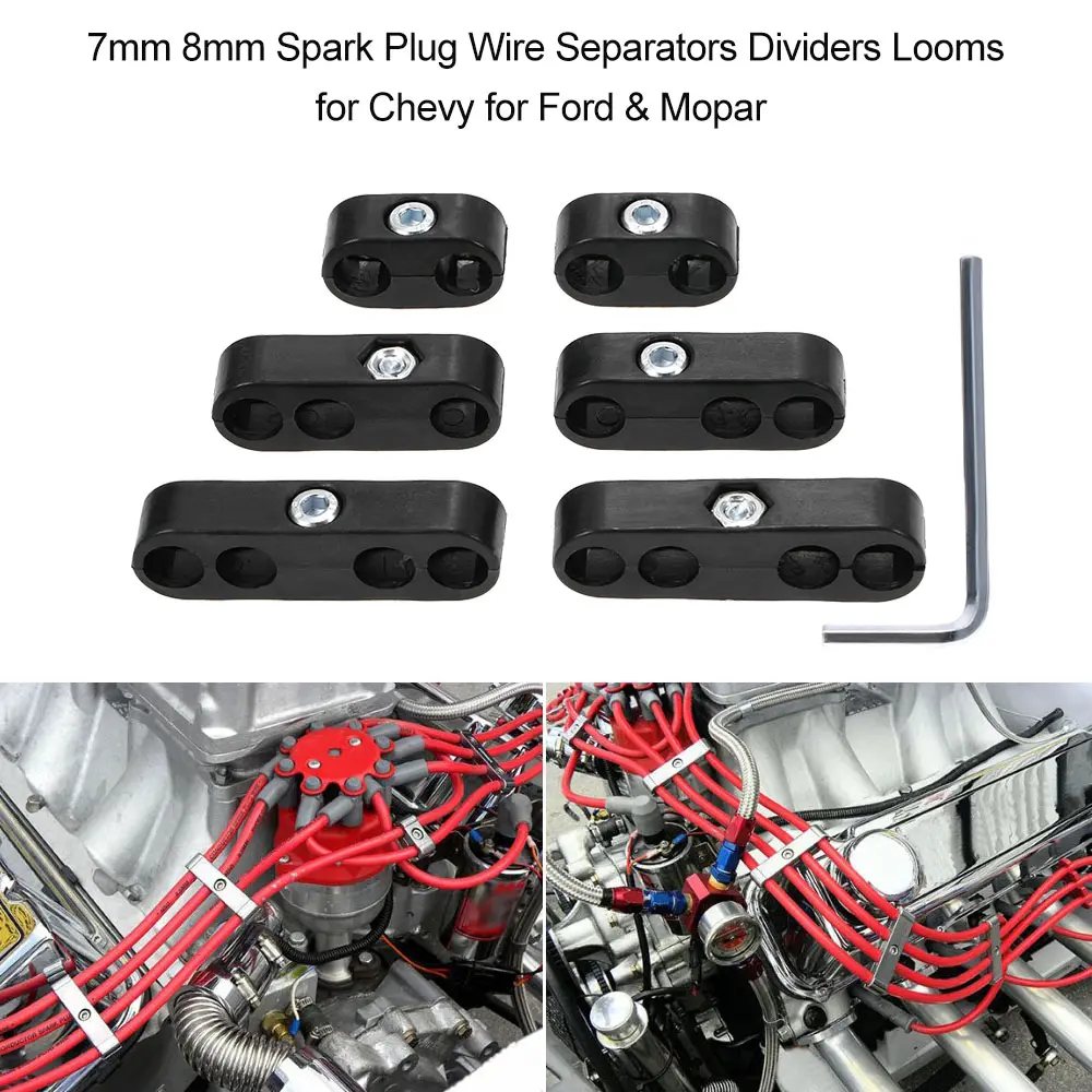 7mm 8mm Spark Plug Wire Separators Dividers Looms for Chevy for Ford & Mopar 4/3/2-wire Separators w/ Allen Wrench Separator Kit