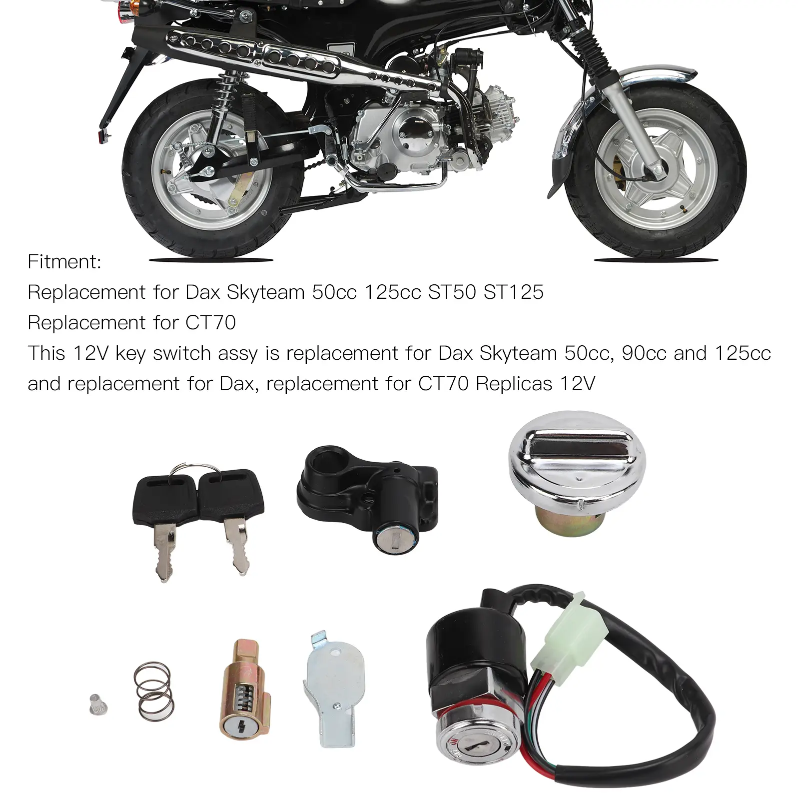 Ignition  Fuel  Lock Kit Ignition  Gas Cover Kit Helmet Lock 2‑Key Replacement for Dax Skyteam 50cc 125cc