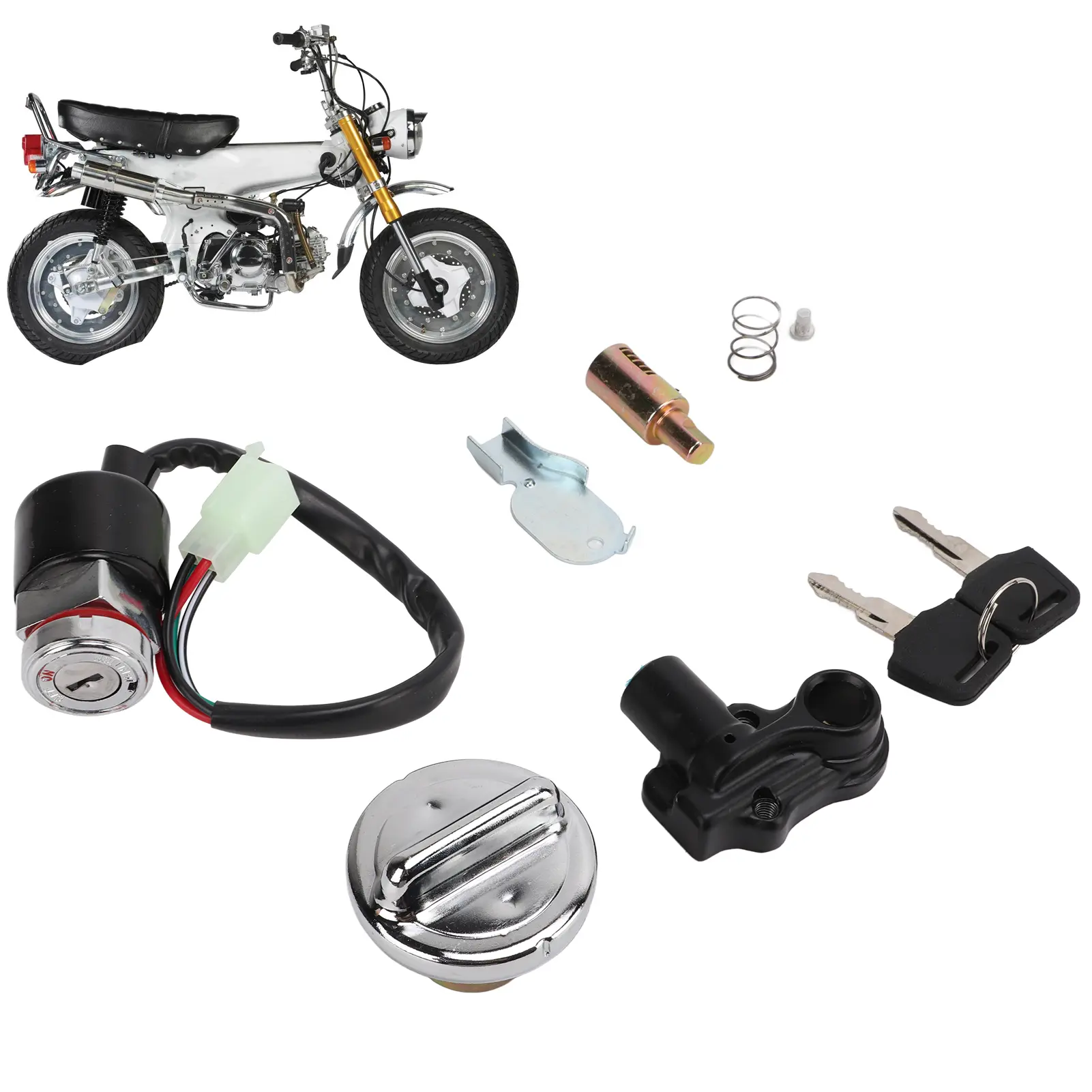Ignition  Fuel  Lock Kit Ignition  Gas Cover Kit Helmet Lock 2‑Key Replacement for Dax Skyteam 50cc 125cc