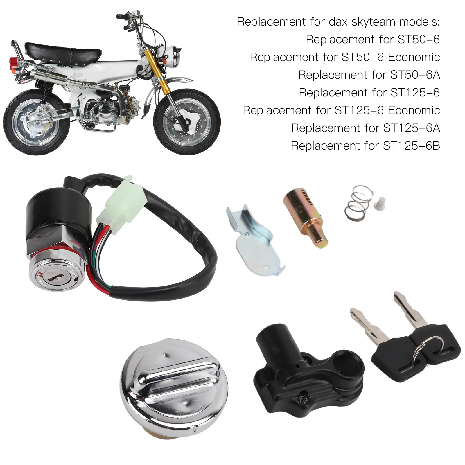 Ignition  Fuel  Lock Kit Ignition  Gas Cover Kit Helmet Lock 2‑Key Replacement for Dax Skyteam 50cc 125cc