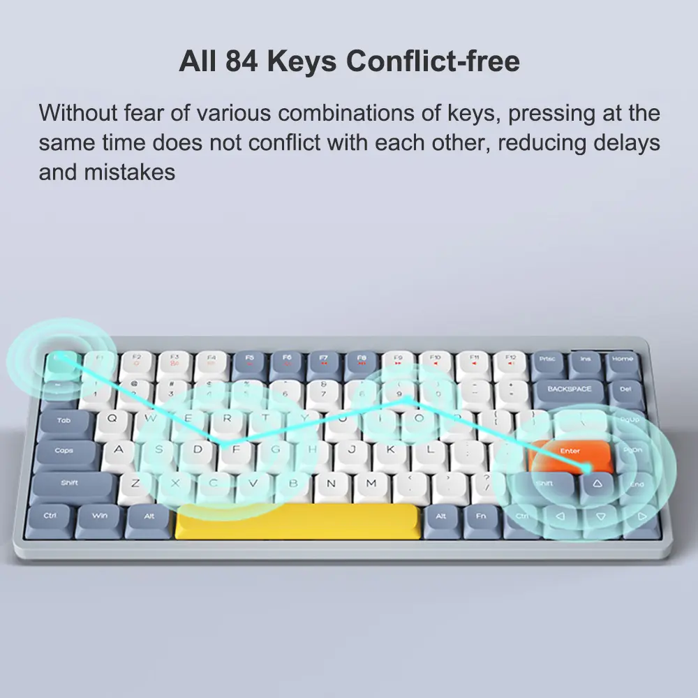 Wireless Mechanical Keyboard 84 Keys 2.4G+BT5.0+Type-C  Keyboards 15 Light Effect 5 Brightness Levels Keyboard for Tablet Laptop