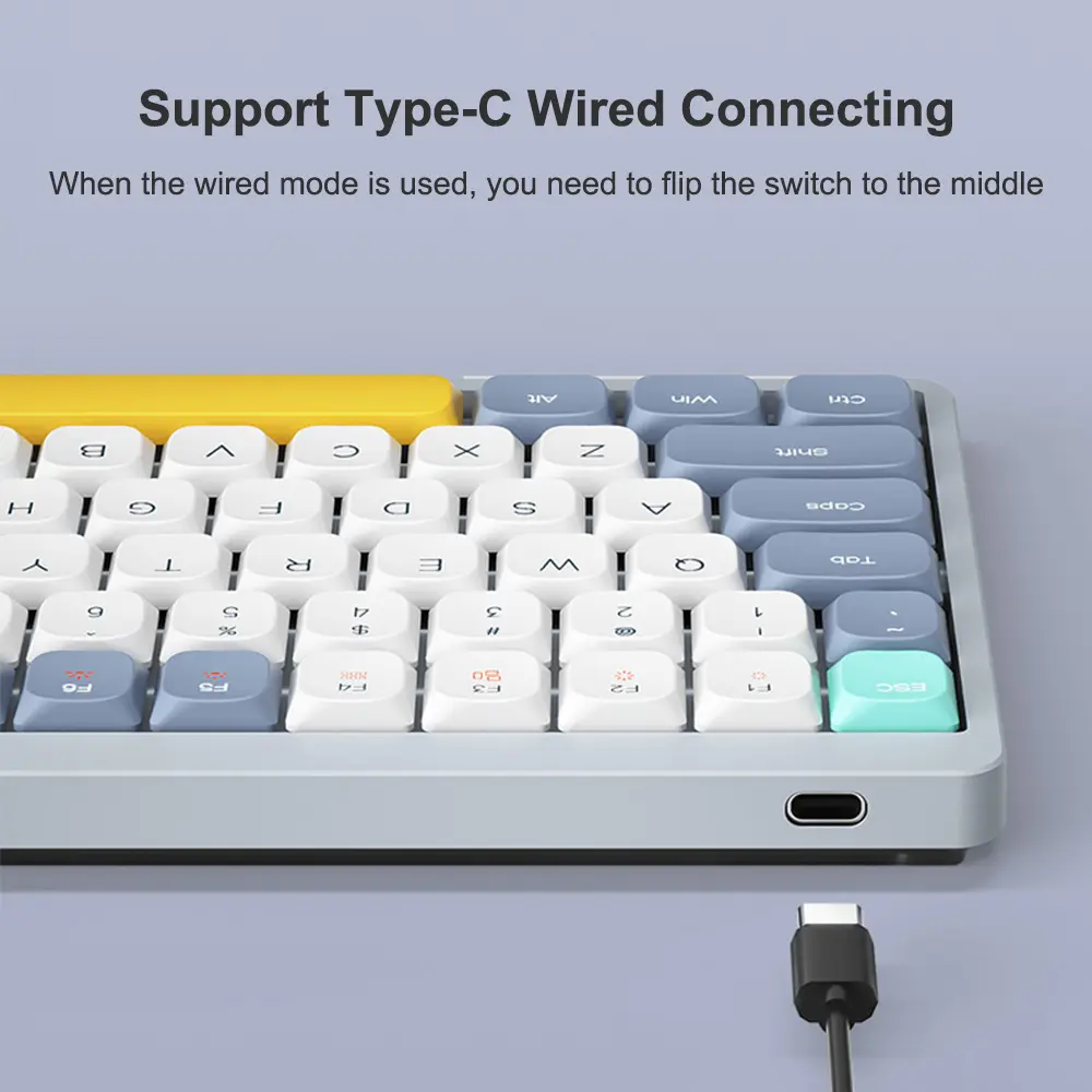 Wireless Mechanical Keyboard 84 Keys 2.4G+BT5.0+Type-C  Keyboards 15 Light Effect 5 Brightness Levels Keyboard for Tablet Laptop