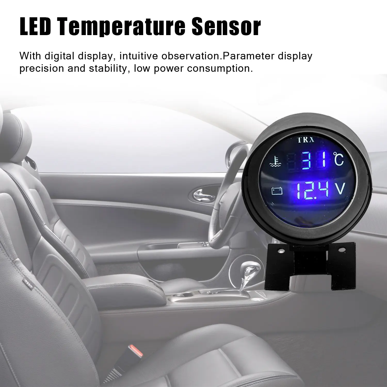 Round Led Digital Car Truck Water Temp Gauge Temperature Sensor Temperatura Moto + Voltmeter Volt Voltage Meter 2 in 1 12.0V 24V
