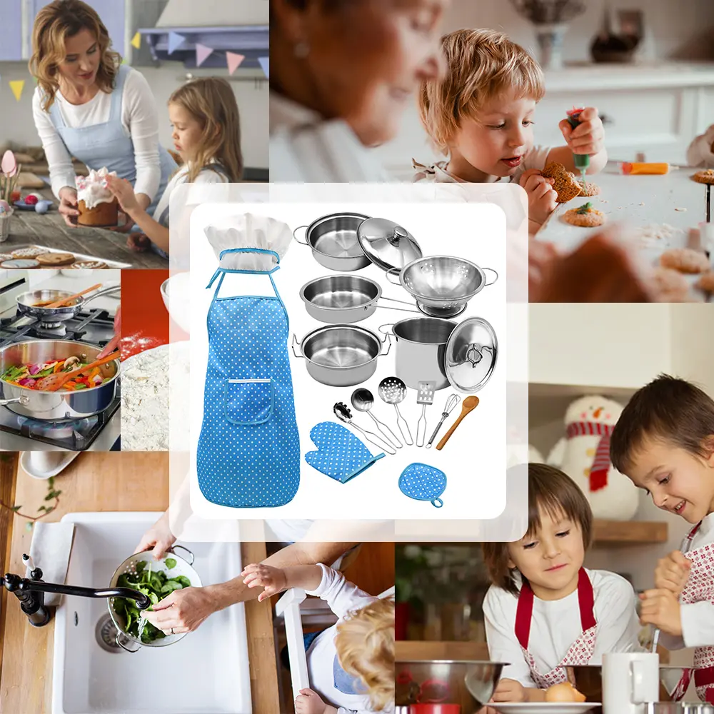 18PCS Kitchen Set Pretend Play Kids Cooking and Baking Set Kitchen Utensils Children Chef Role Playset Educational Gift