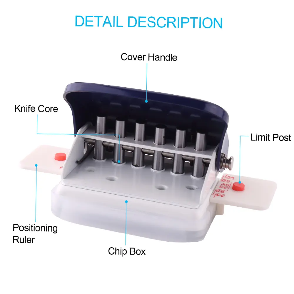 6-Hole Paper Punch Handheld Metal Hole Puncher 5 Sheet Capacity 6mm for A4 A5 B5 Notebook Scrapbook Diary Planner