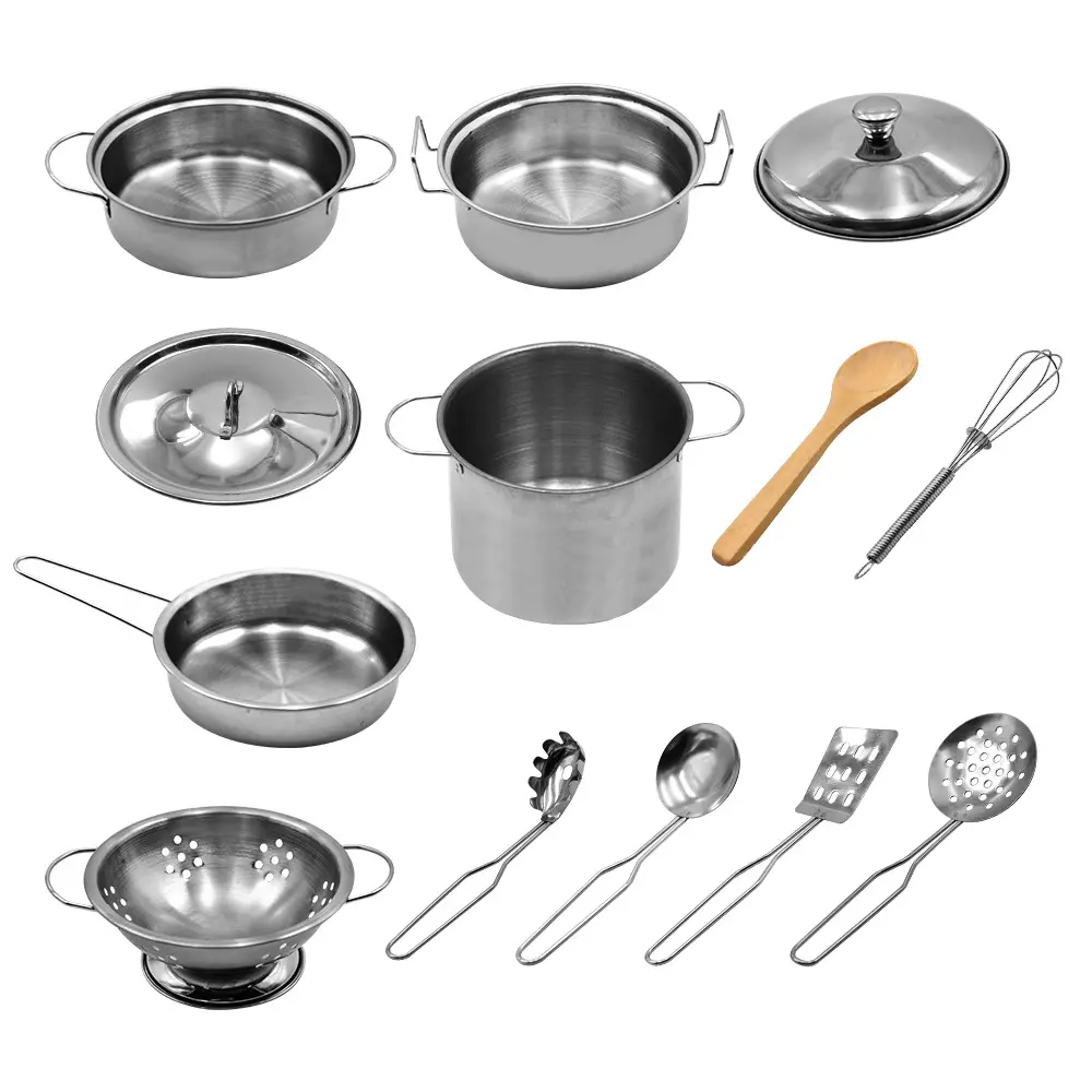 18PCS Kitchen Set Pretend Play Kids Cooking and Baking Set Kitchen Utensils Children Chef Role Playset Educational Gift