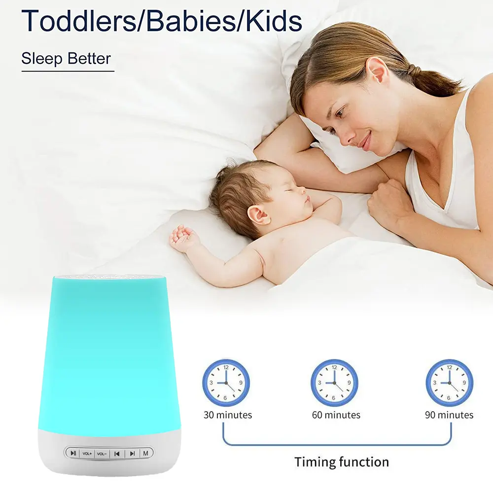 Smart White Noise Machine Baby Sleep Sound Machine Colorful Night Lights 34 Soothing Sounds 30min/60min/90min Timer Supports