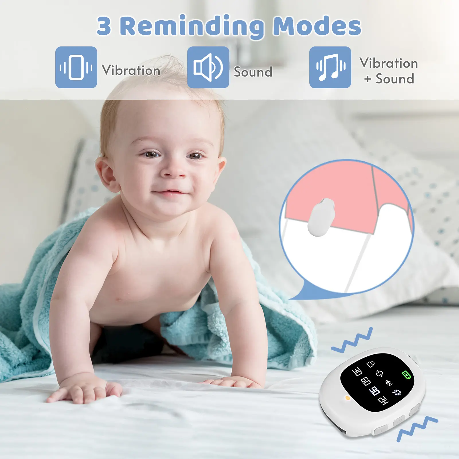 40M Wireless Bedwetting Alarm Potty Training Sensor Enuresis Bedwetting Alarm with Wristband for Kids Elder Care