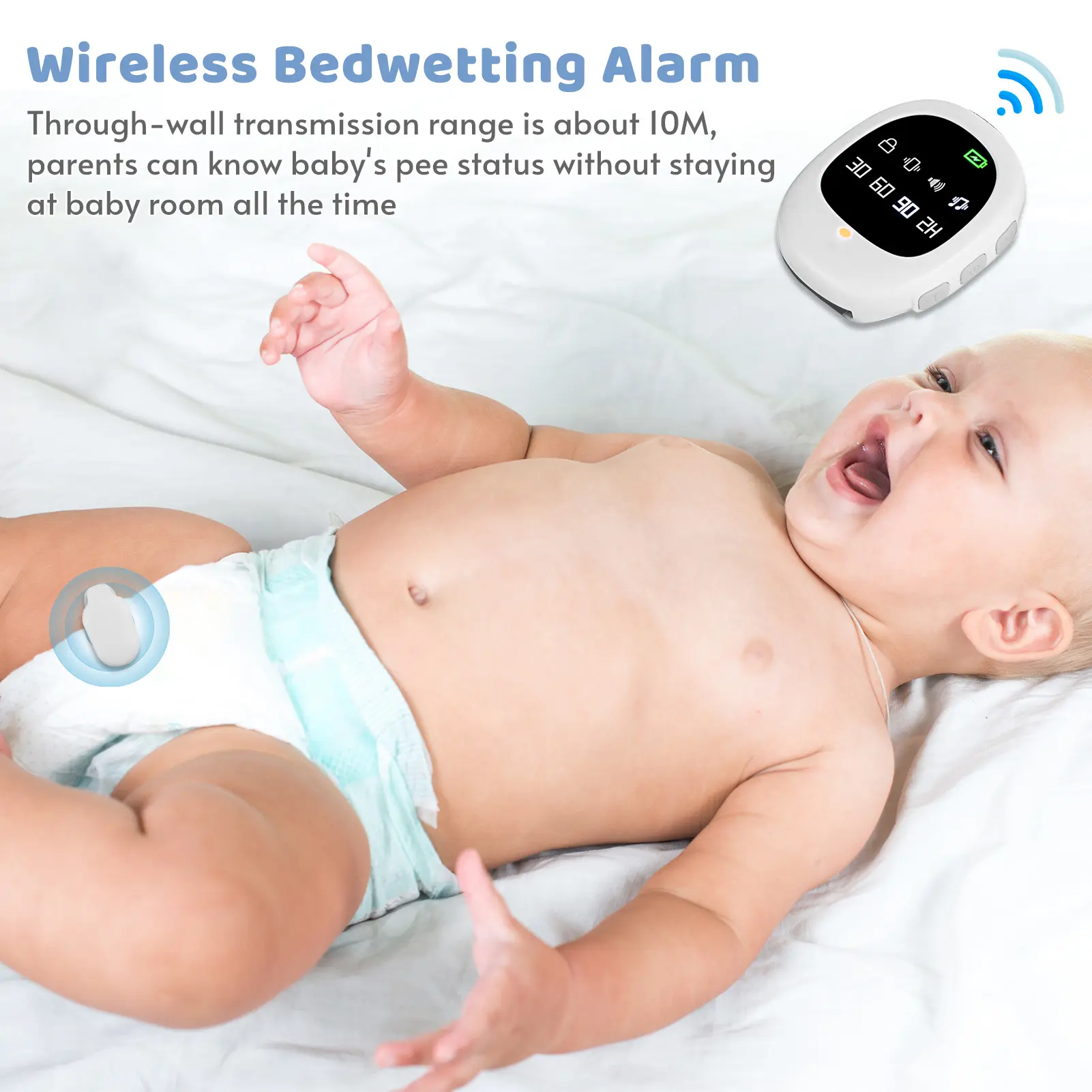 40M Wireless Bedwetting Alarm Potty Training Sensor Enuresis Bedwetting Alarm with Wristband for Kids Elder Care
