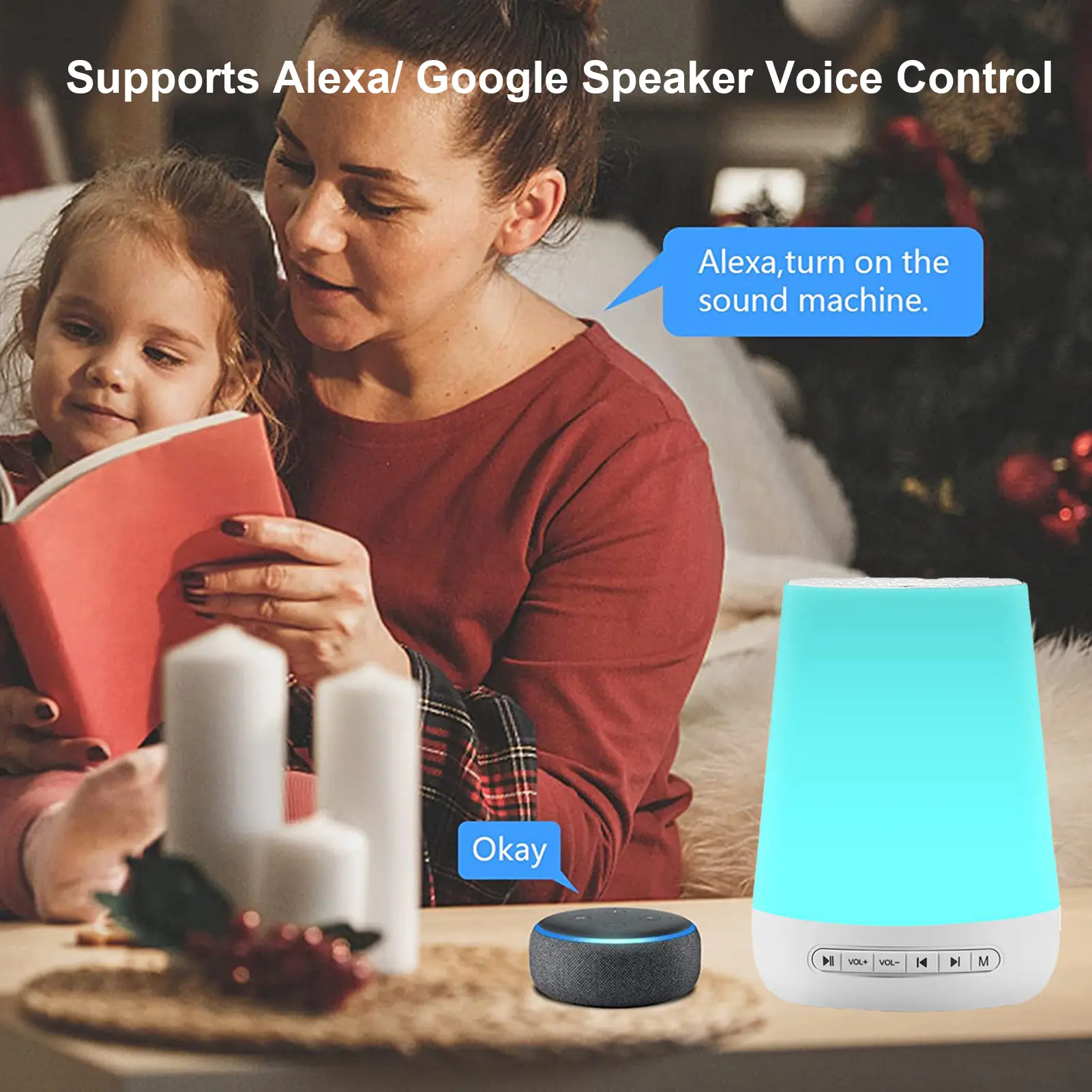 Smart White Noise Machine Baby Sleep Sound Machine Colorful Night Lights 34 Soothing Sounds 30min/60min/90min Timer Supports