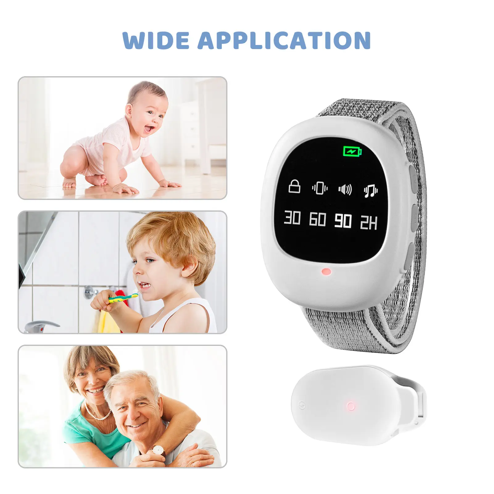 40M Wireless Bedwetting Alarm Potty Training Sensor Enuresis Bedwetting Alarm with Wristband for Kids Elder Care