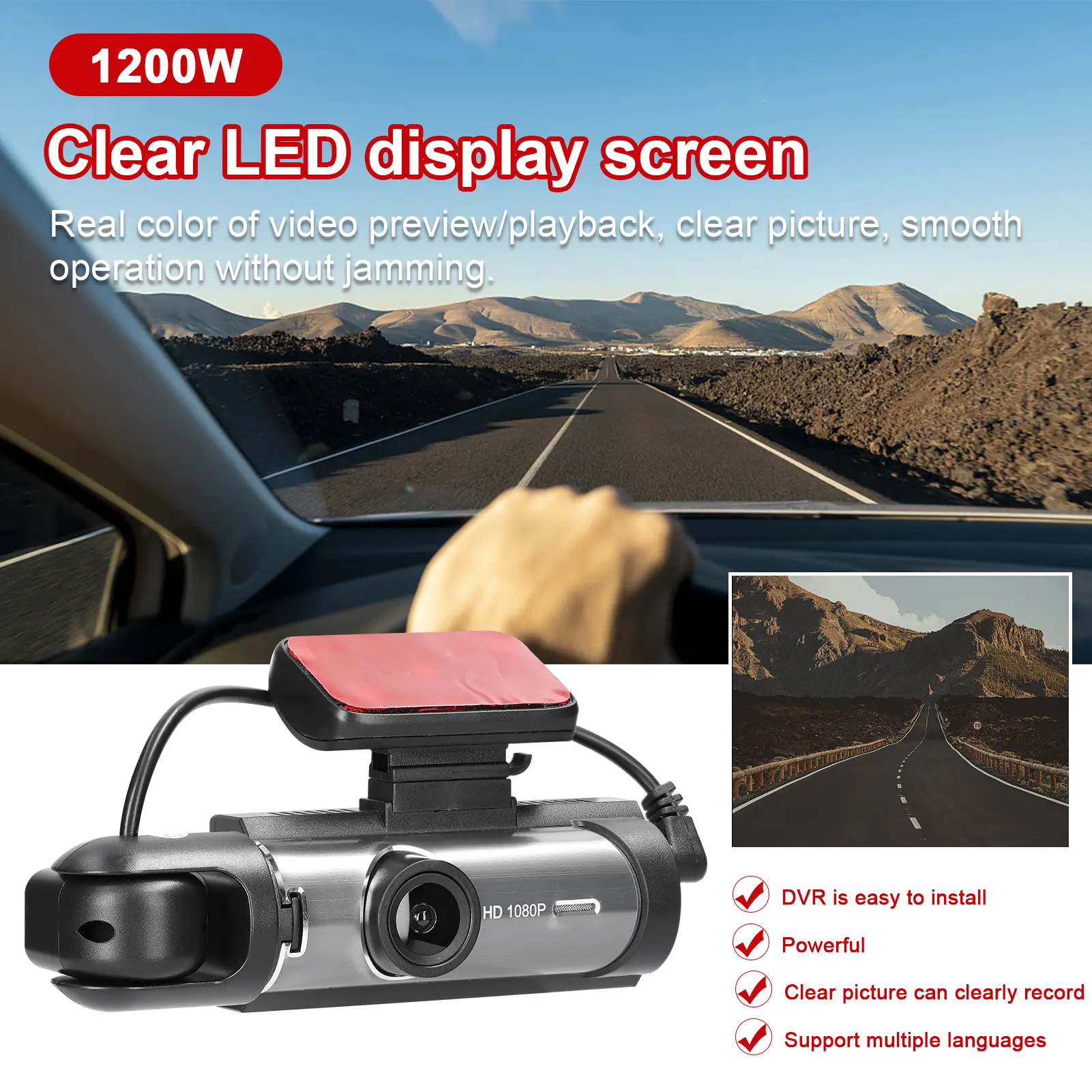 Multi-language Dual Lens Car Video Recorder Auto Dash Cam Car Camera Recorder Night Viewing Motion Detection DVR 170 Degree