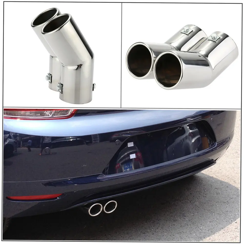 Dual Pipes Stainless Steel Exhaust Tail Pipes Muffler Tips for VW Golf 4 Bora Jetta