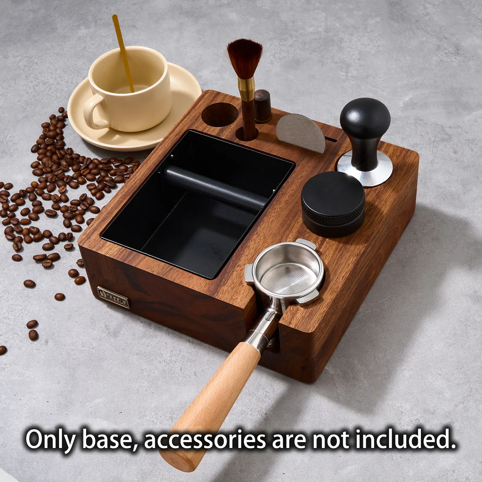 TREELF 3 IN 1 Espresso Knock Box and Tamping Station 51/54MM Espresso Coffee Anti-pressure Pad Stand Walnut Wooden Coffee Tool