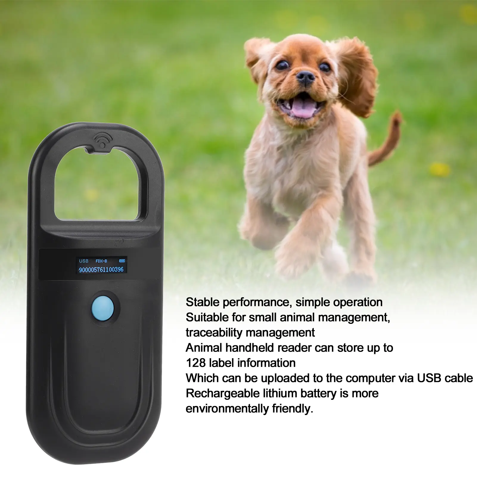 Animal Handheld Reader Black Pet Microchip Scanner 134.2Khz Animal Handheld Reader Pet Tag Scanner for Cats Dogs Pet Tag Scanner