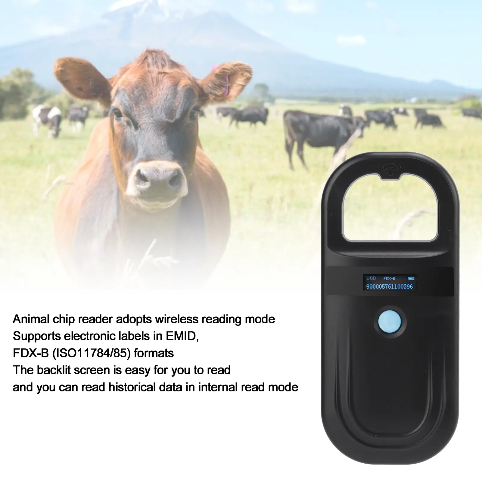 Animal Handheld Reader Black Pet Microchip Scanner 134.2Khz Animal Handheld Reader Pet Tag Scanner for Cats Dogs Pet Tag Scanner