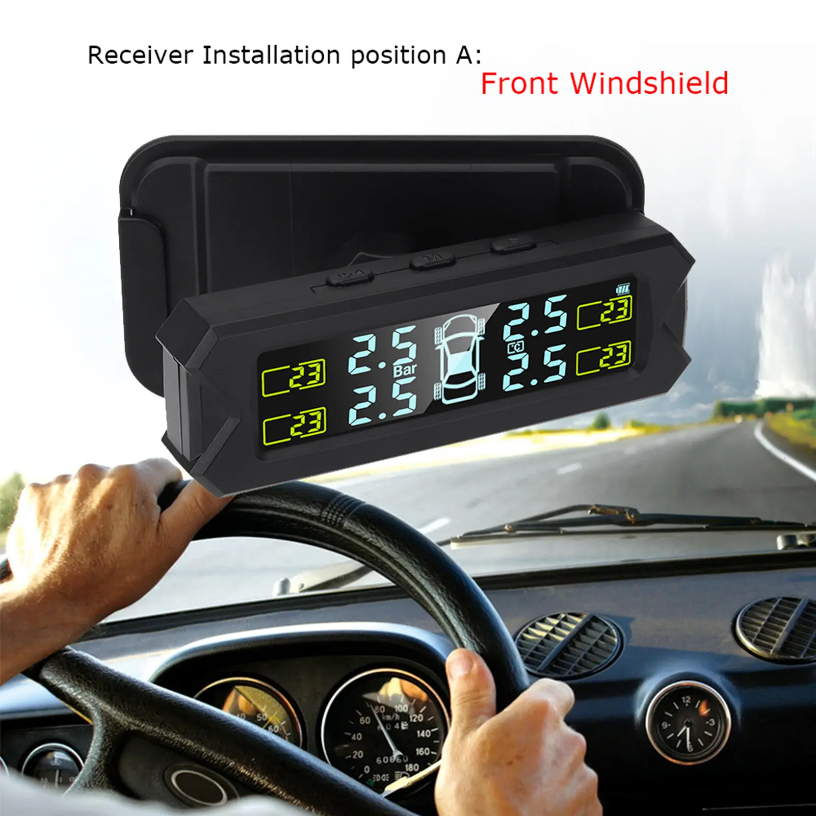 Tire Pressure Monitoring System,Wireless Solar Power TPMS with 5 Alarm Modes,Auto Backlight LCD Display,4 Sensors 0-67 PSI