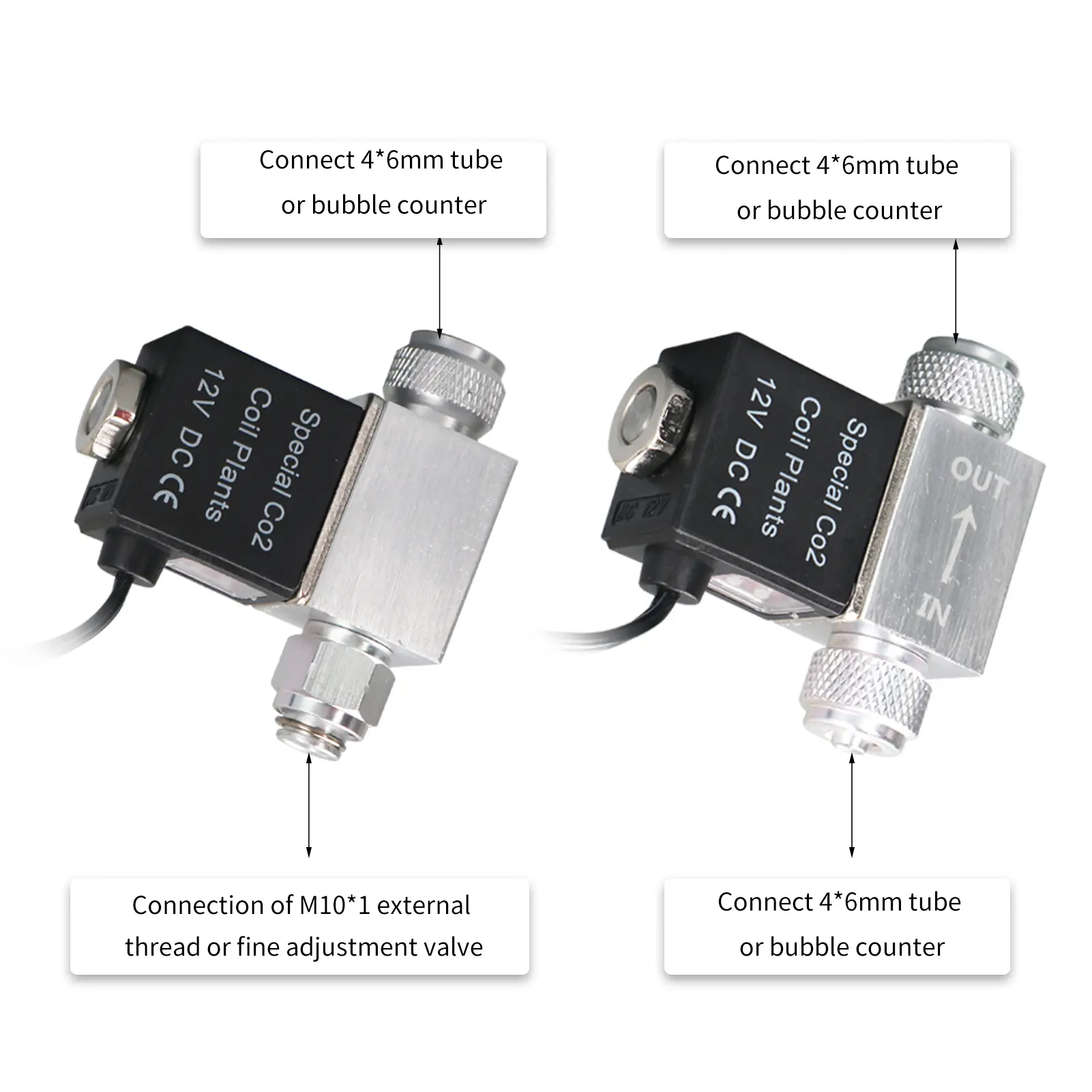 Solenoid Valve for Aquarium CO2 System Regulator DC 12V Output Connect 4*6mm Tube or Bubble Counter Double Head Noiseless
