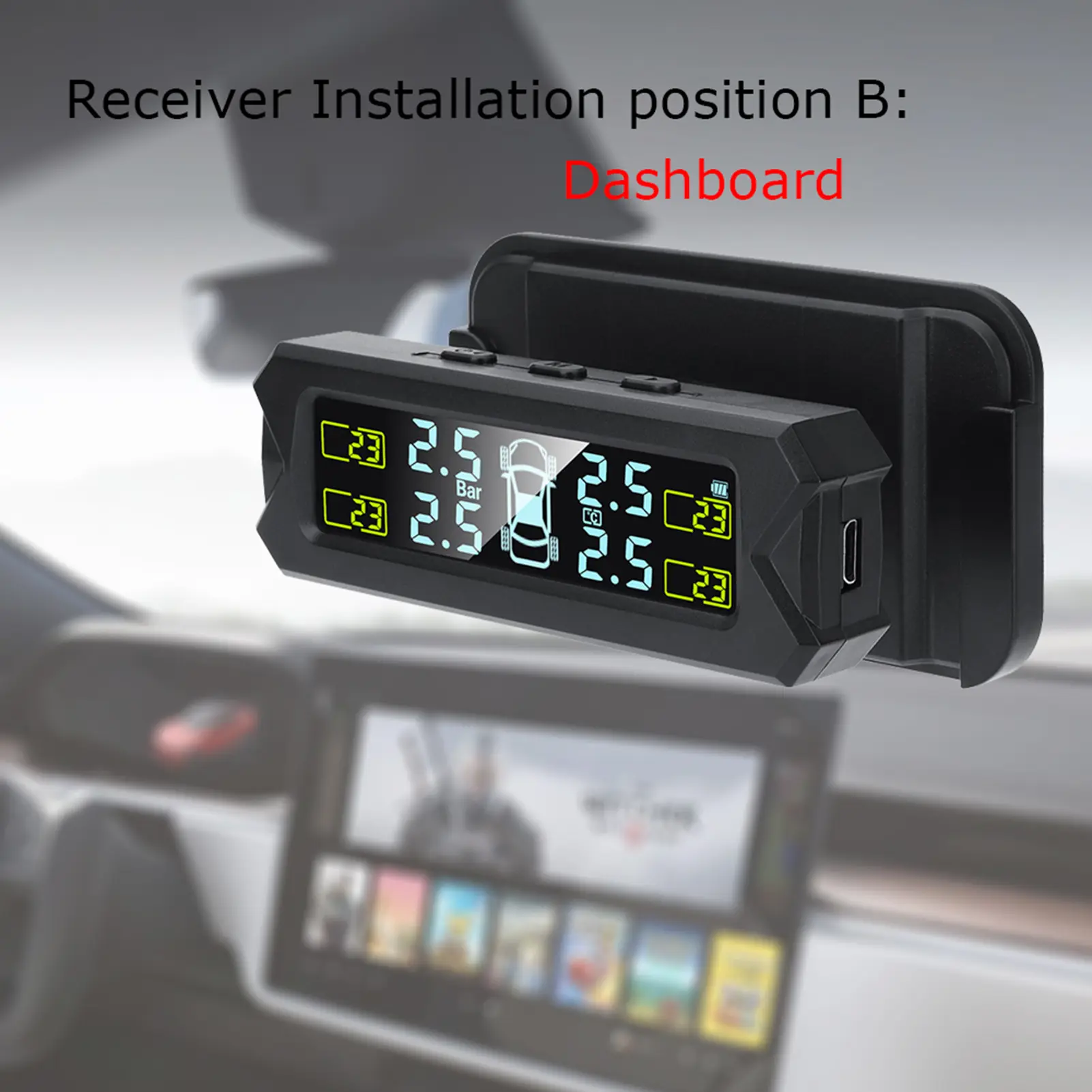 Tire Pressure Monitoring System,Wireless Solar Power TPMS with 5 Alarm Modes,Auto Backlight LCD Display,4 Sensors 0-67 PSI